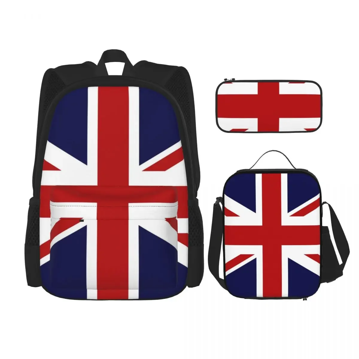 Sacs à dos Union Jack Feel of the UK pour enfants, cartable scolaire pour garçons et filles, sac à déjeuner pour enfants, sac à stylos, ensemble de 3 pièces