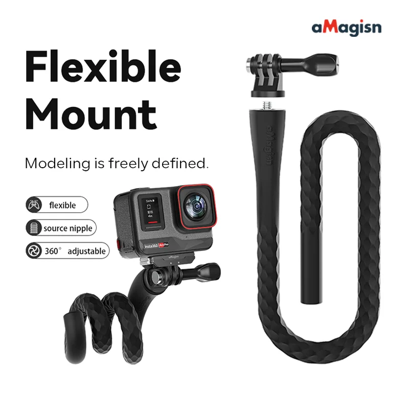 aMagisn Flexible Selfie Stick for Insta360/GoPro/DJI Multi-function Flexible Mount for Action Camera With 1/4 Screw & 2 prong