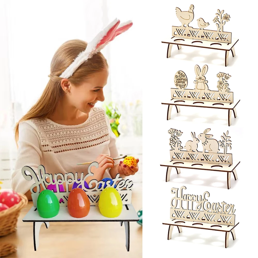 Easter Wooden Eggs Holder,DIY Wood Eggs Stand,Tray Rack,Shelves,Easter Home Decoration 2025