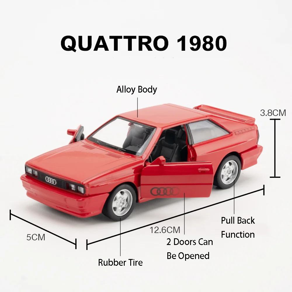 1:36 Audi 1980 Toy Cars Alloy Die-casting Models With 2 Doors Opened Pull Back Function Rubber Tire Vehicle Toys For Kids' Gifts