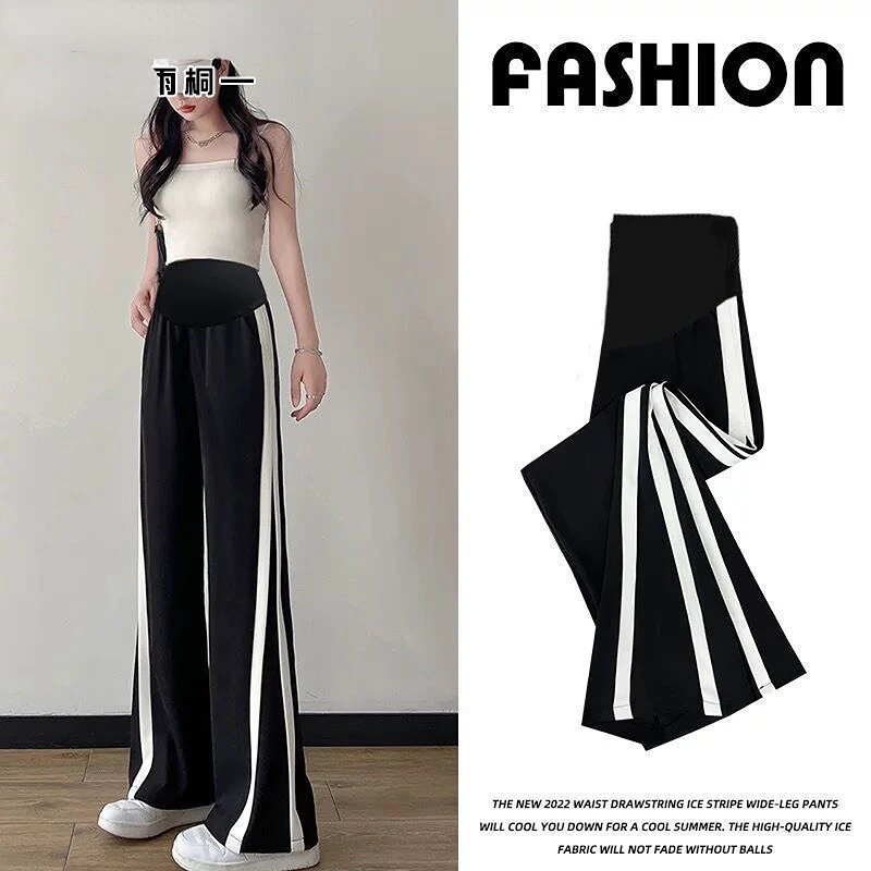 Summer Maternity Pants Wide Leg Pants Spring Autumn Casual Sports Pants Autumn Black Bottomed Maternity Pants