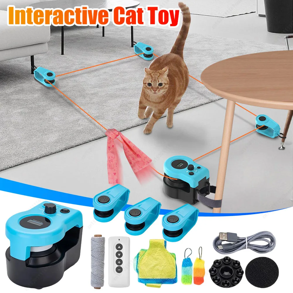 

Interactive Cat Toy Chase Run Exercise Mental Stimulation Cat Feather Toy Treadmill Adjustable Speed Kitten Toy for Indoor Cats