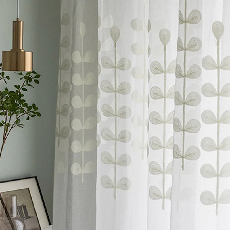 Korean-Style Nordic White Embroidered Sheer Curtain  for Living Room Bedroom White Tulle Curtains for Living Dining Room Bedroom
