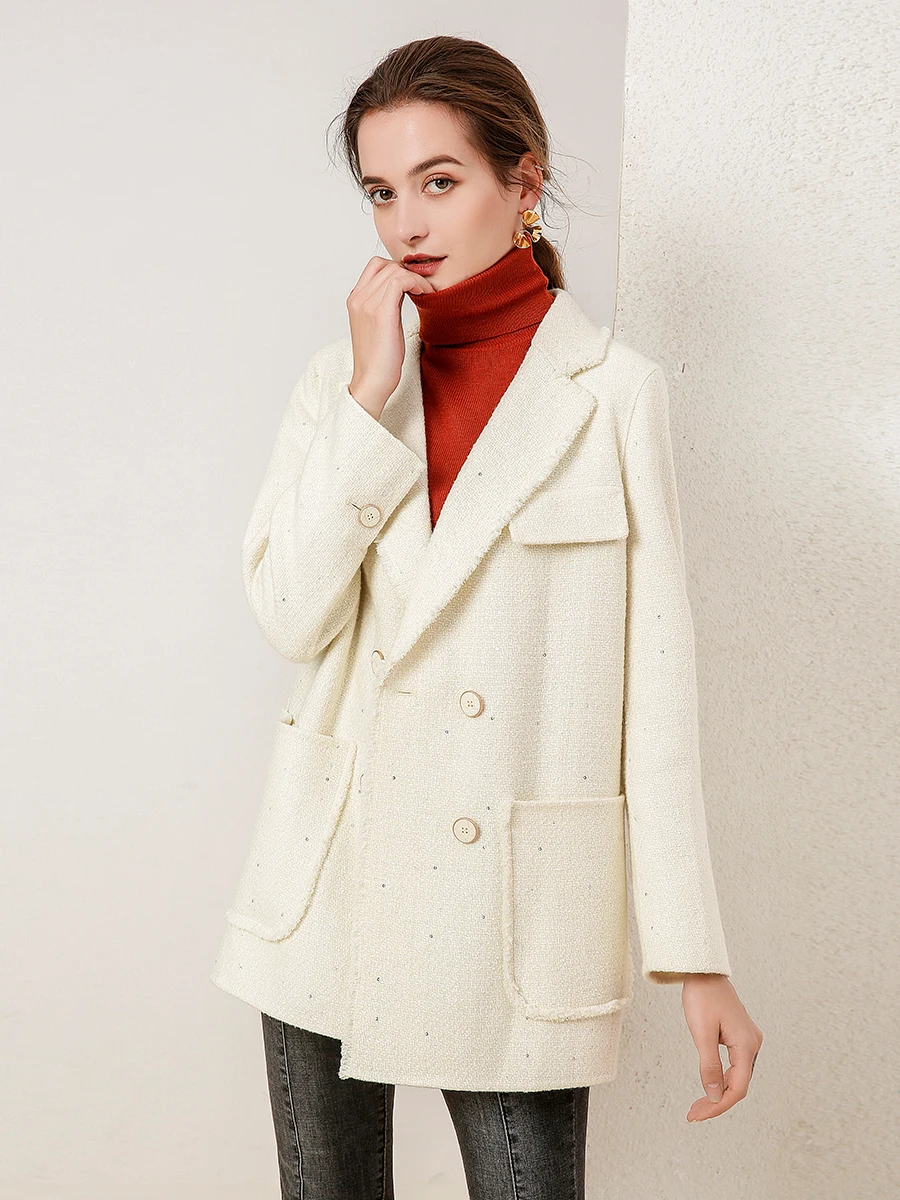 

Ele Double-Faced Woolen Suit Jaet Women's Autumn Winter New Sle Slimming Midi-Length Faionable Commute Sle