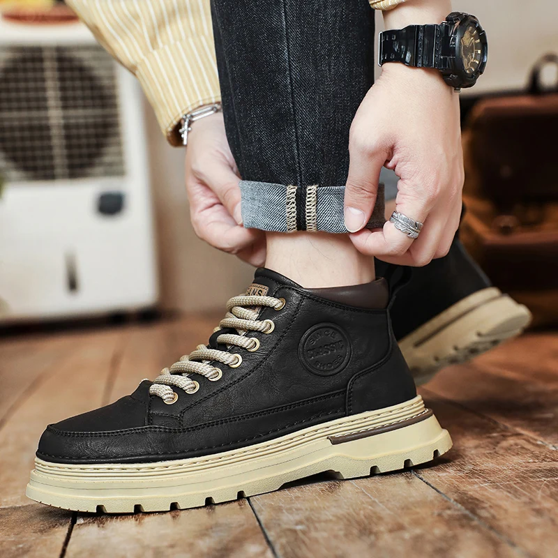 

New Mens High-quality Fashiona Work Boots British Style Casual Business Leather Shoes Thick Soled Comfortable Non Slip Man Shoes