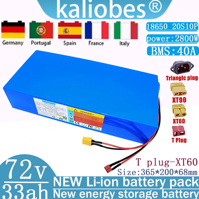 

Портативный аккумулятор 72 В, 33 Ач, 20s10p, литиевый аккумулятор 18650, резервный источник питания большой емкости, с электромобилем BMS 40 А