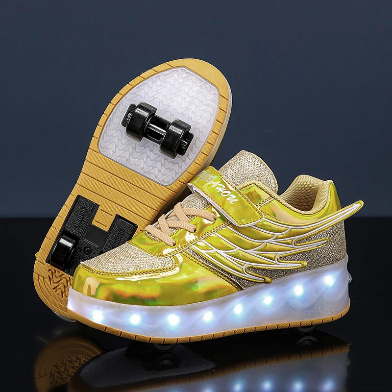 Wings Roller Skate Shoes 4 Wheels Sneakers Children Boys Led Light USB Charging Gift Girls Fashion Sports Casual Kids Toys Boots