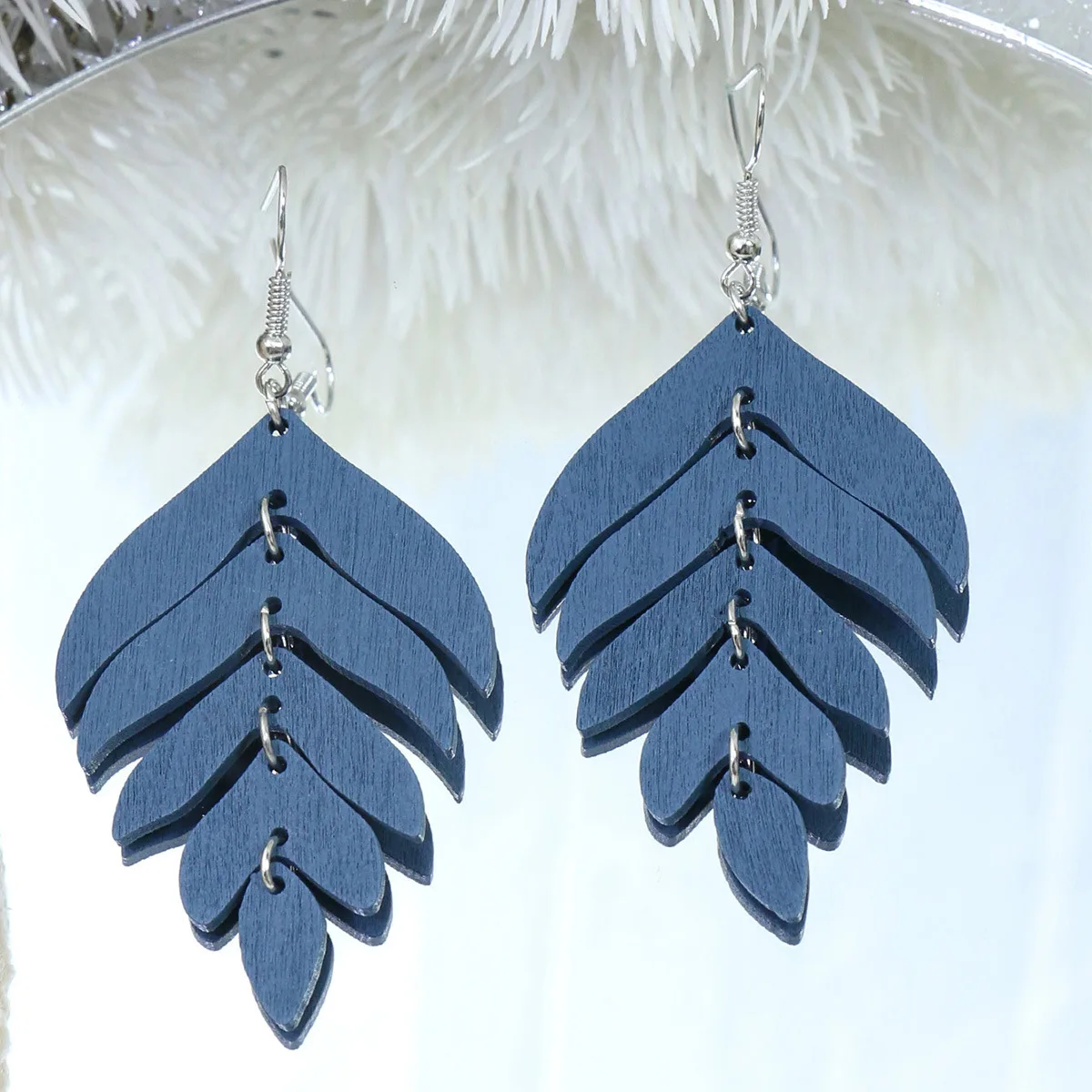 Ethnic Geometric Leaf Wood Retro Drop Earrings For Women Boho Blue Green Gypsy Earrings Orecchini