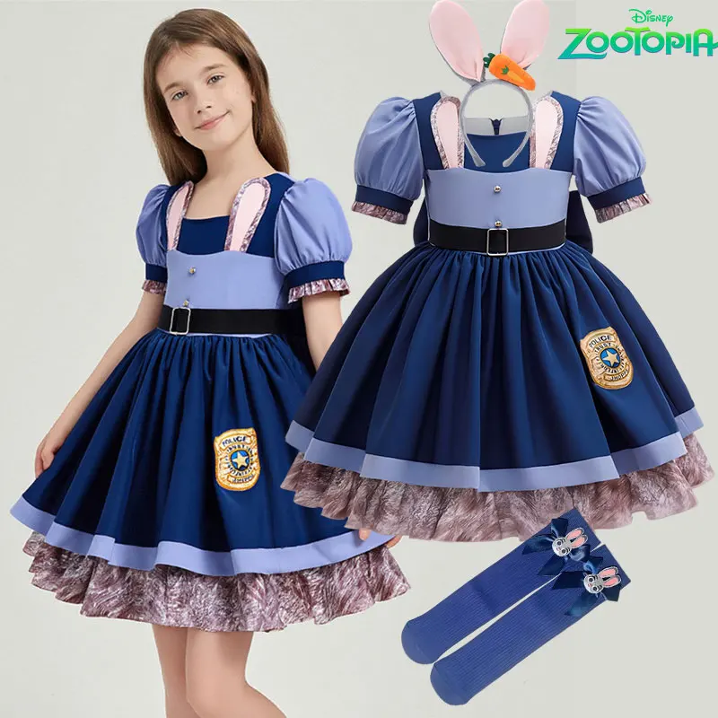 

Cute Bunny Judy Costume for Girl Zootopia Role Playing Rabbit Officer Hopps Clothing Halloween Carnival Animal Disguise 2-10 Yrs