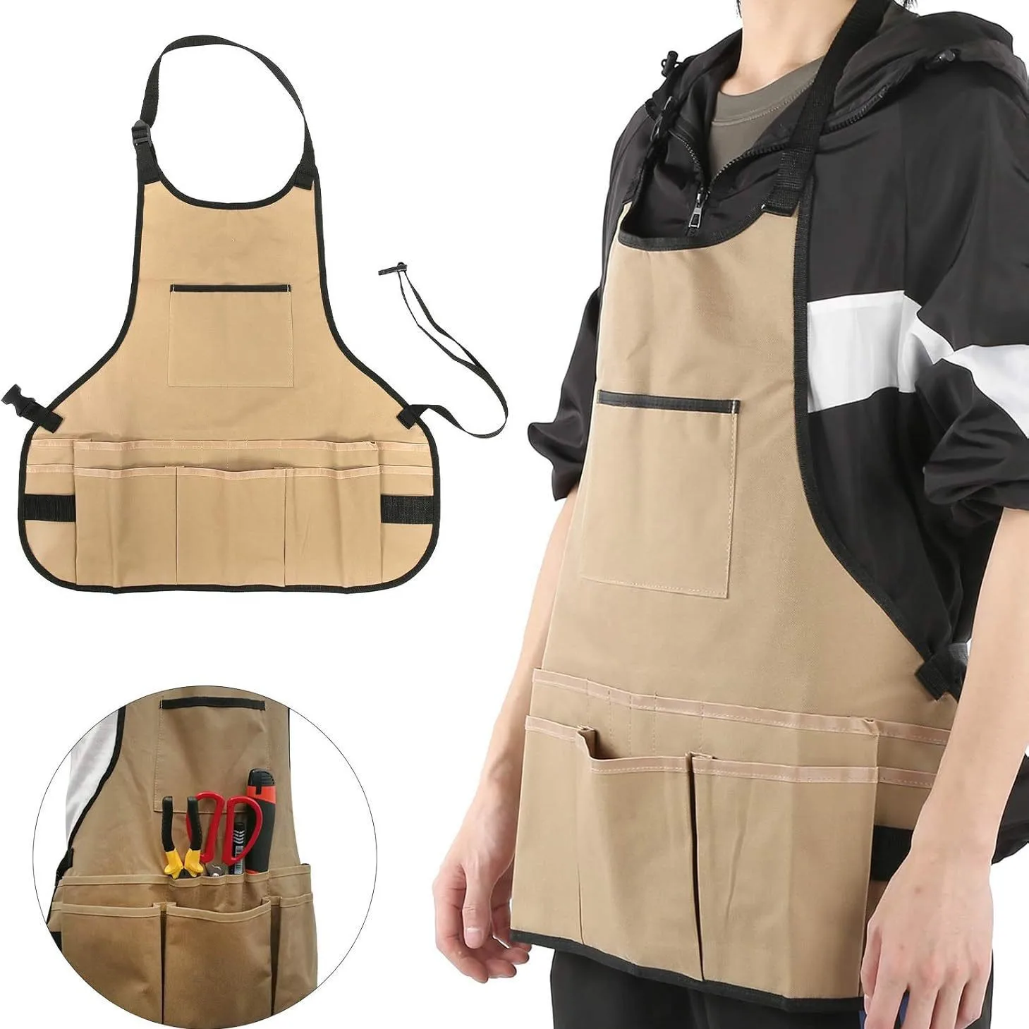 Wear-resistant Oxford fabric garden tool apron, large-capacity gardening harvest, multi-pocket auto repair work waist bag