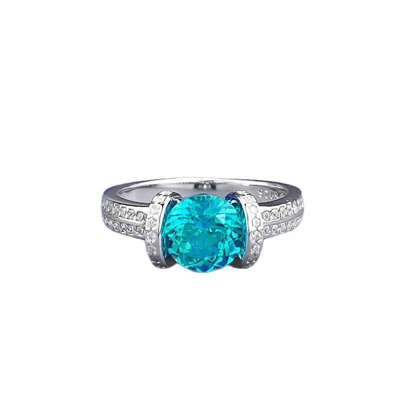 Round 1ct Sapphire Ring for Women 925 Sterling Silver Engagement ring inlaid moissanite Commitment Ring High-end Jewelry Gift