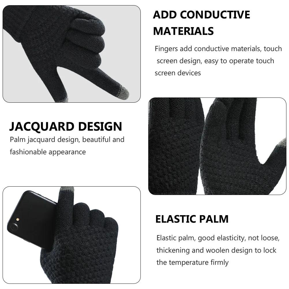 

Touch Screen Gloves Warm Winter Knit Soft Ladies Mens 2 Pairs Black Multicolor Cold Protection Cell Phone Compatible