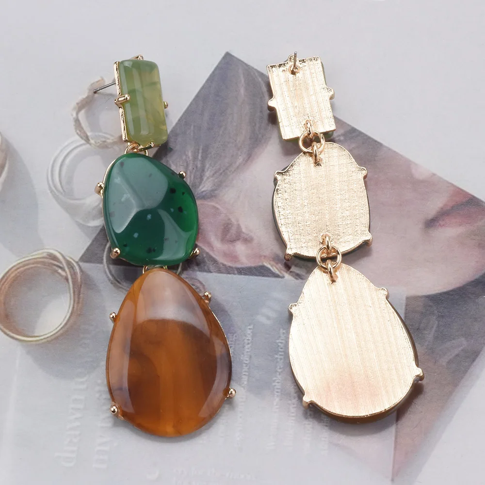 2026 جديد البوهيمي العرقية خمر الراتنج قطرة الماء أقراط النساء الهندي بيان الذهبي المعادن طويلة استرخى أقراط مجوهرات #5