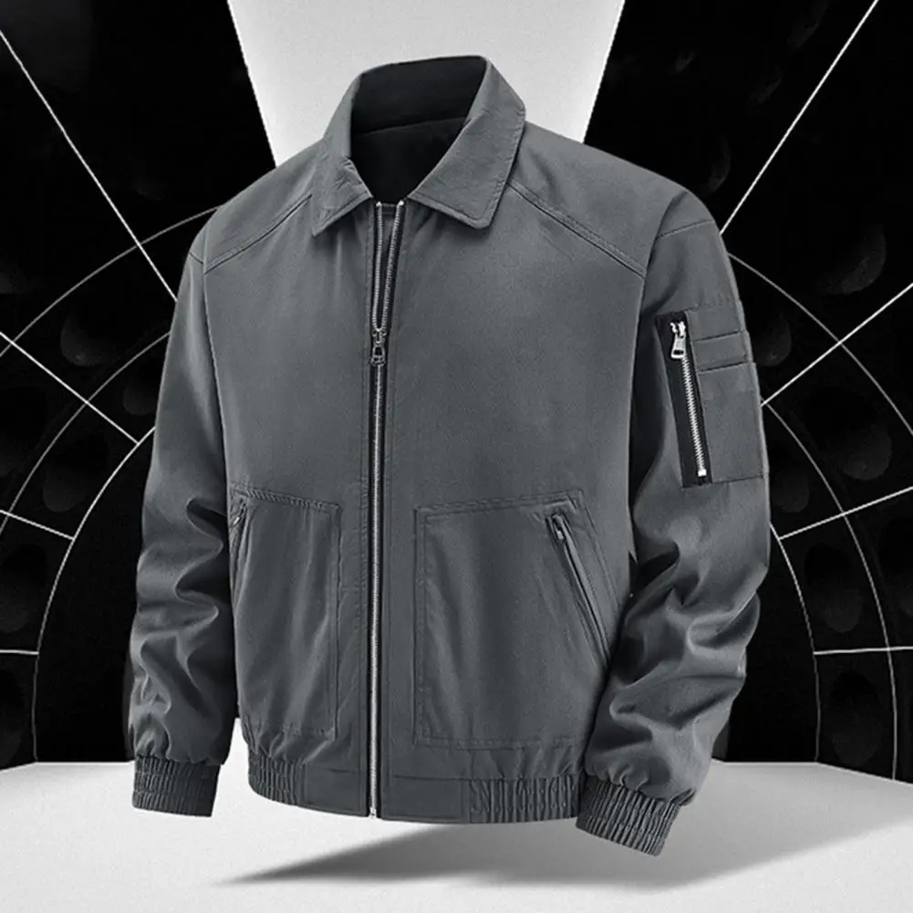 Autumn Jacket For Men Lapel Long Sleeve Zipper Placket Sport Jackets with Multi Pockets Full Zipper Jacket Teen Casual Outerwear