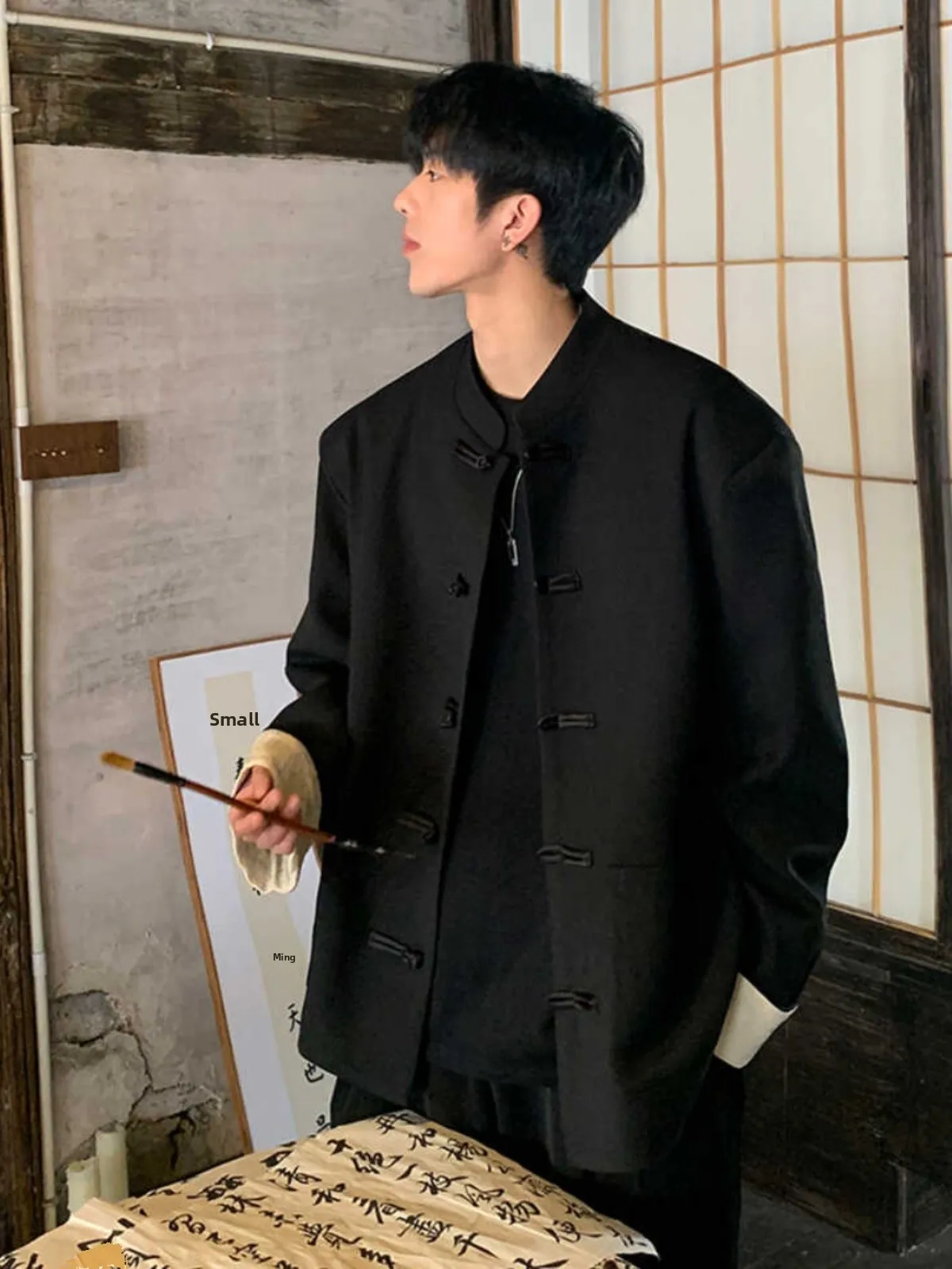 

New Chinese Sle Men's Suit Jaet Spring Autumn Faionable Button up Stand Collar Tang Costume Western Wear Casual Suit