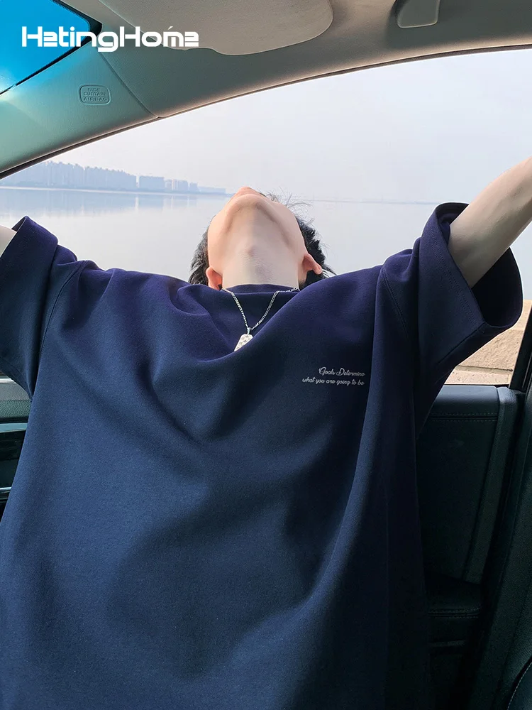 

Hetinghome ex Loose Fit ort Sve T-irt Couple American Sle High Street Printed Casual round Ne Cotton Tee