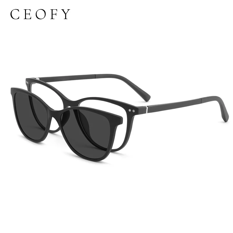 Ceofy Women Glasses Frame Sun Clip on 2 in 1 Optical Fashion Brand Design Prescription Drving Summer Eyeglasses for Women