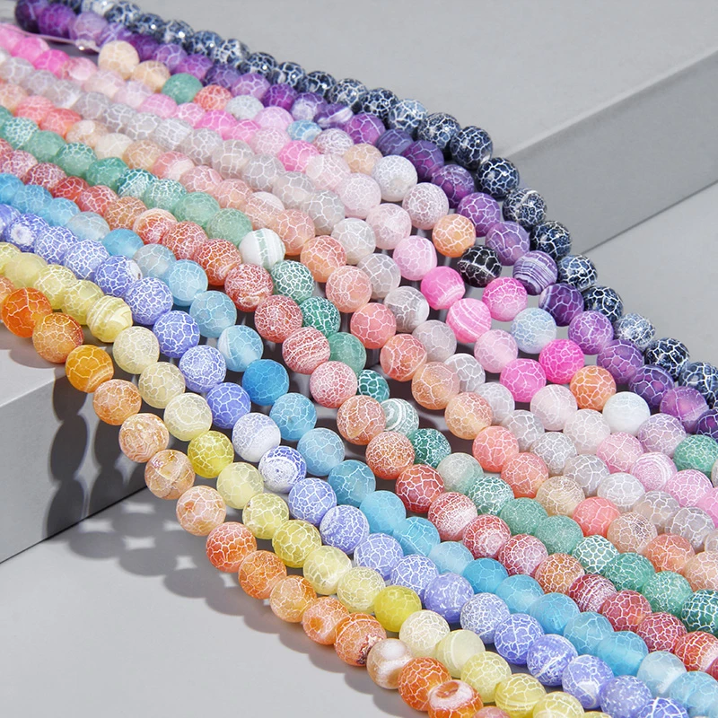 Nature Cracked Frost Agates Stone Beads Matte Blue Purple Pink Green Yellow Beads for Jewelry Making Bracelet Necklace Earring image 2