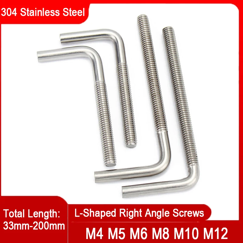 1/2/5pcs M4 M5 M6 M8 M10 M12 7-Shaped L-Shaped Right Angle Anchor Bolt Screw 304 A2 Stainless Steel Right Angle Screw