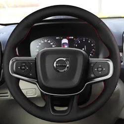 Hand-stitched black Genuine Leather non-slip car steering wheel cover Fit For Volvo XC60 S80 S90 S60 XC40 V40 XC90 Auto Parts