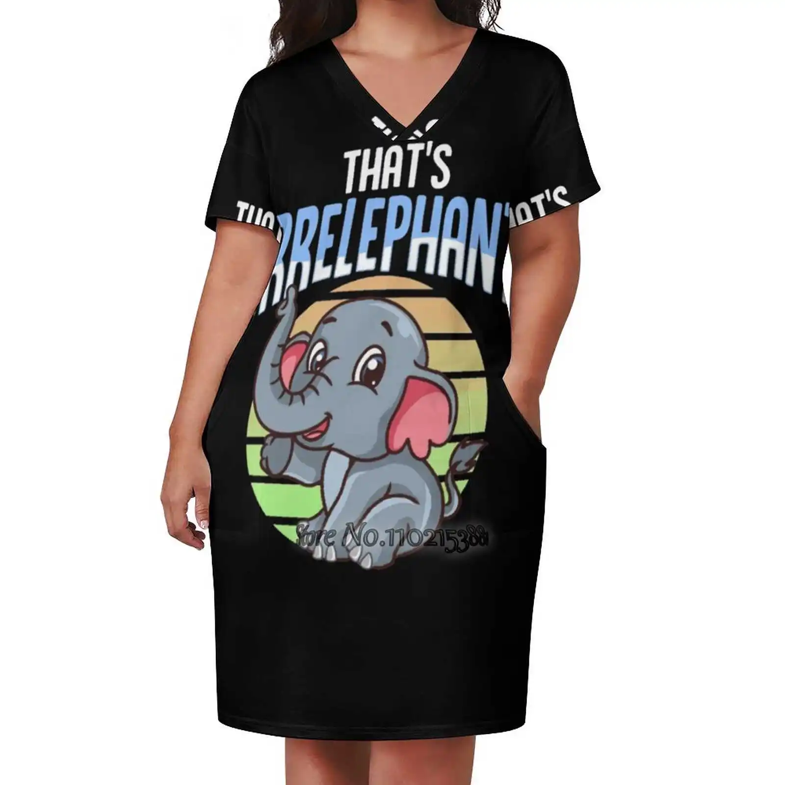 That'S Irrelephant Cute & Funny Baby Elephant Pun Design Print Dress Short Sleeve V-Neck Fashion Skirt Thin Short Sleeve Skirts