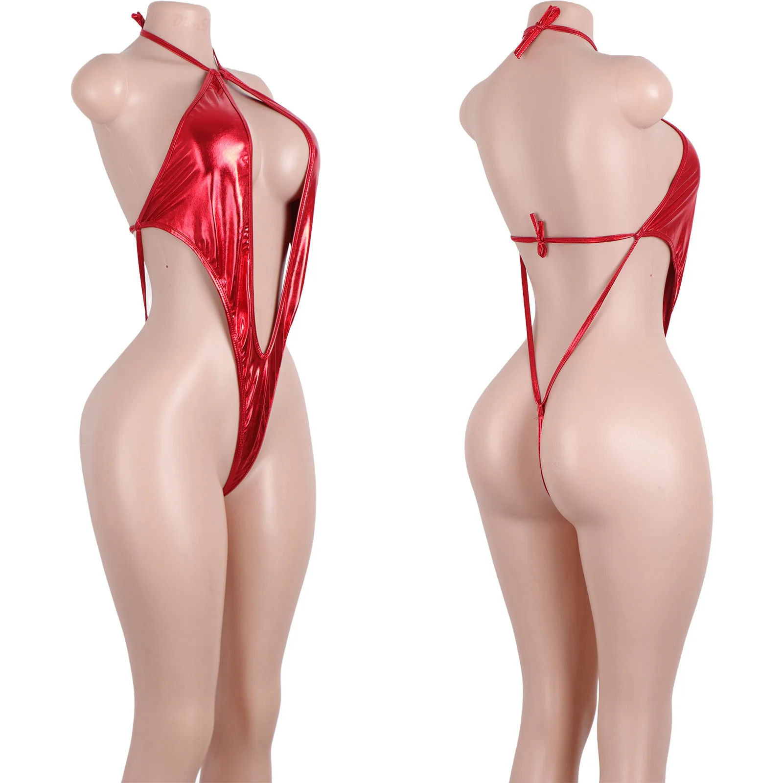 Women Shiny Leather Bodysuit Wholesale Club Performance Lingerie Thong Stripper Outfit Garter Strings Designer Exotic Dancewear
