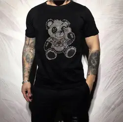 Pullovers New Fashion Designer Rhinestone Plein ali T-shirt Men Short Sleeve Casual  Streetwear tees