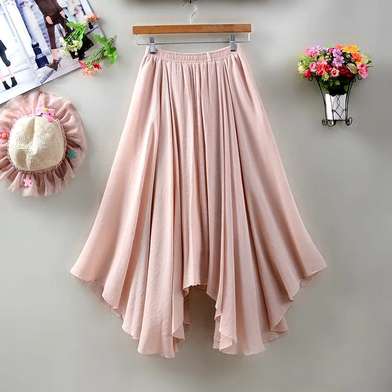 

Nighpha Women's Solid Color Irregular Skirt Summer Cotton Linen Korean Style Long Skirt Asymmetrical Fishtail Skirt Causal