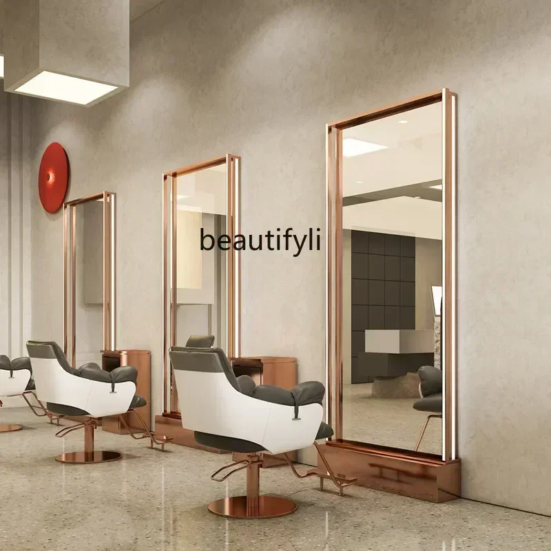

Double-Sided Floor Dressing Table Stainless Steel Barber Shop Hair Cutting Mirror Single-Sided Wall
