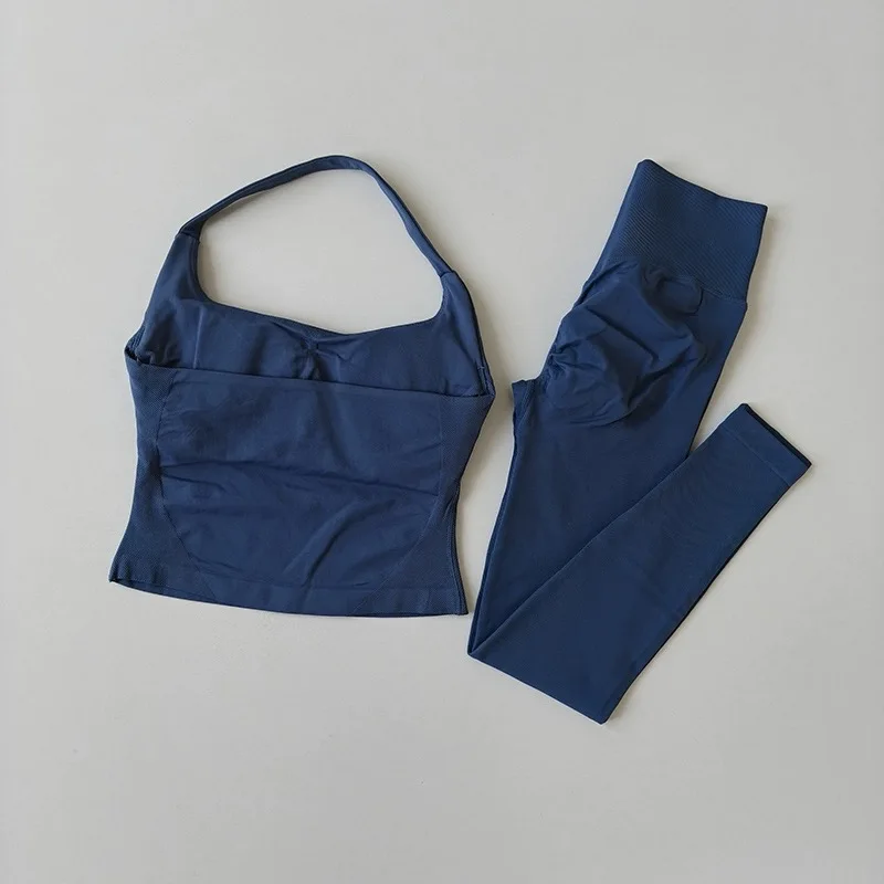 سراويل اليوغا عالية الخصر للتحكم في البطن ورفع الورك بدلة رياضية نسائية رافعة للصدمات ورقبة رسن وتخسيس الظهر مجموعة اللياقة البدنية #3