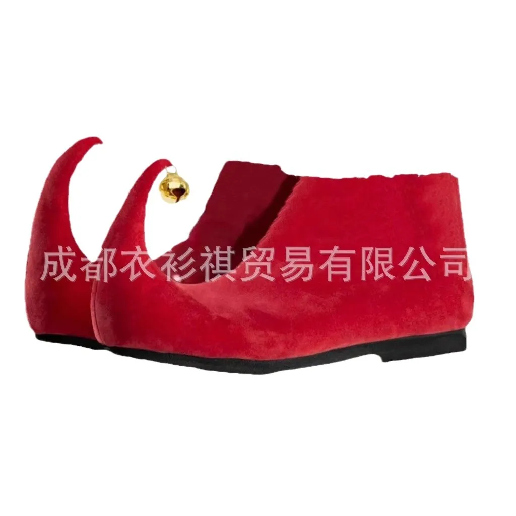 Elfo per adulti di Natale Scarpe da Babbo Natale Stivaletti rossi con campanelli Accessori per giochi di ruolo per oggetti di scena per spettacoli teatrali unisex