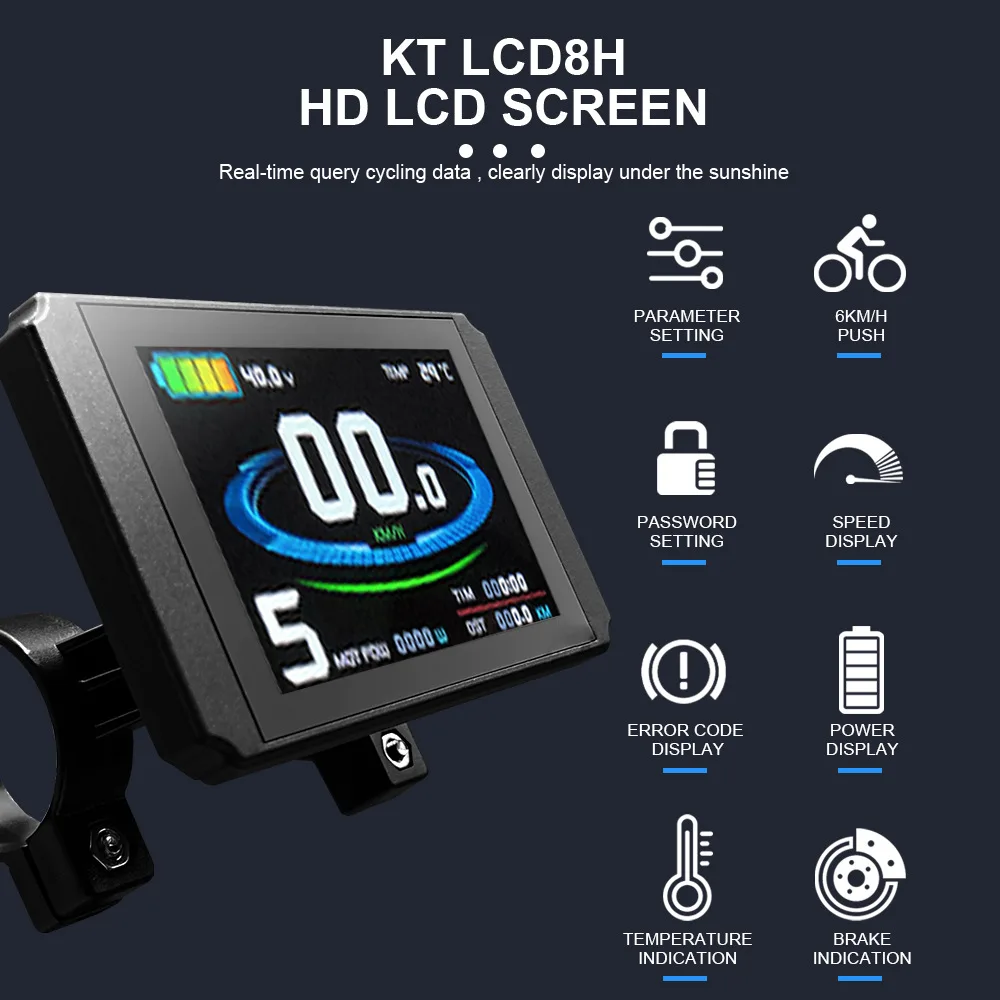 E-Bicycle Display KT-LCD8H Control Color Screen LCD Instrument Modification 24V 36V 48V Bike Accessories Waterproof