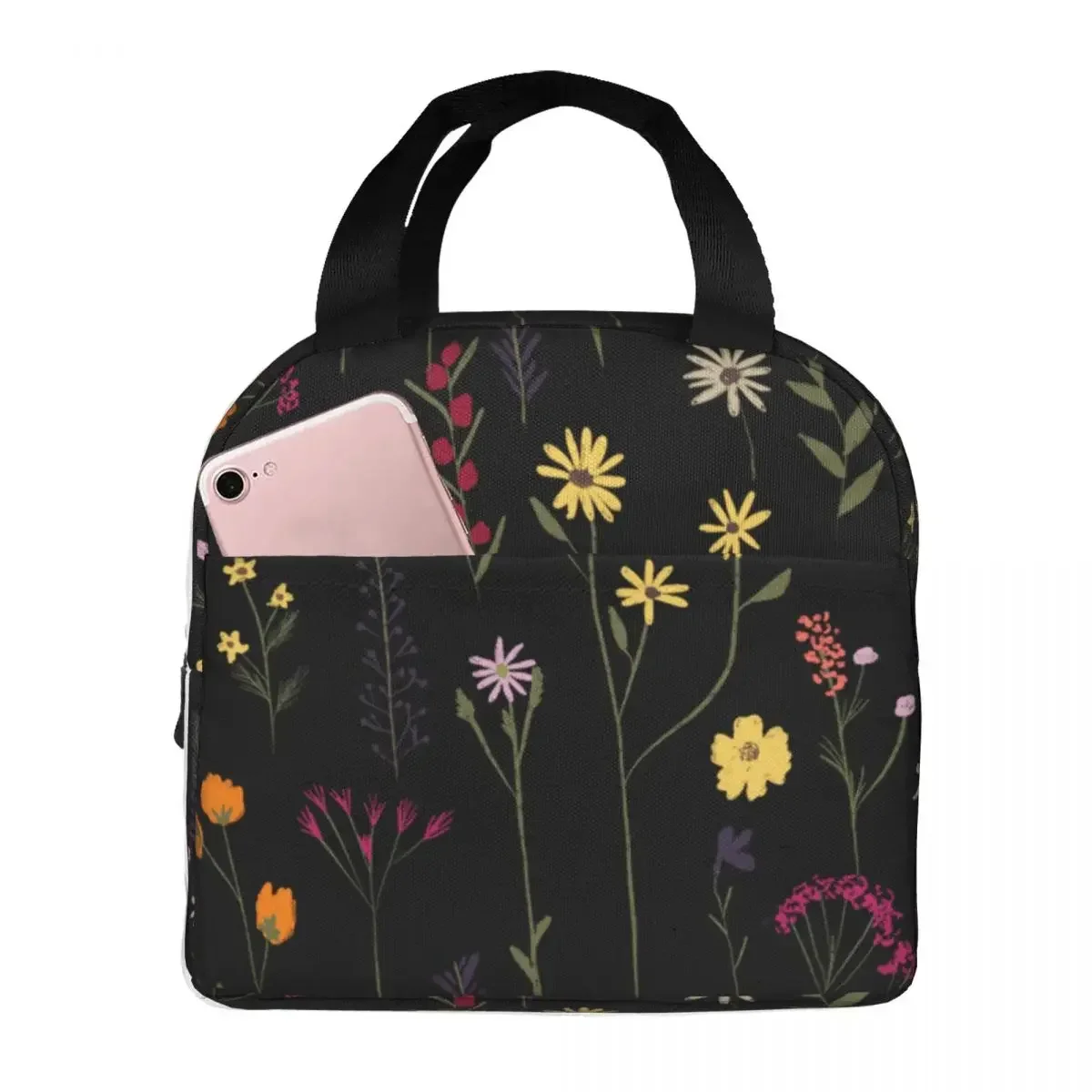 Lunch Bags for Women Kids Pretty Flowers Floral Insulated Cooler Bag Portable Picnic Work Canvas Lunch Box Food Storage Bags