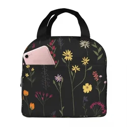 Lunch Bags for Women Kids Pretty Flowers Floral Insulated Cooler Bag Portable Picnic Work Canvas Lunch Box Food Storage Bags