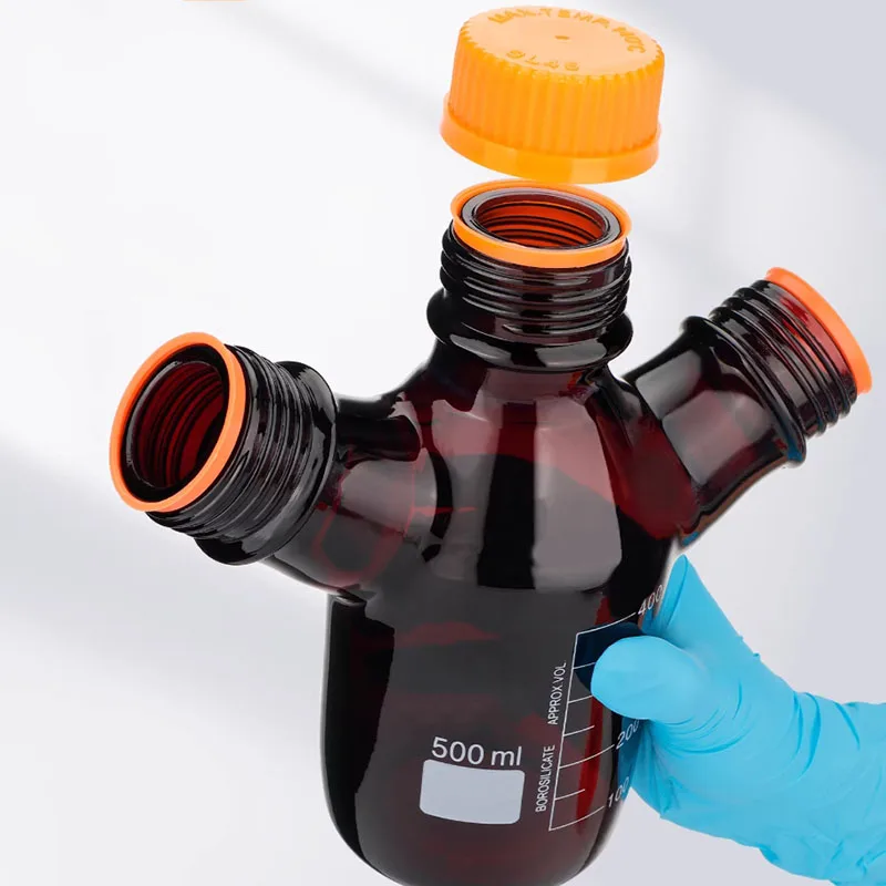 Two-port/three-port/four-port screw-neck mobile liquid phase bottle brown chromatography solvent bottle