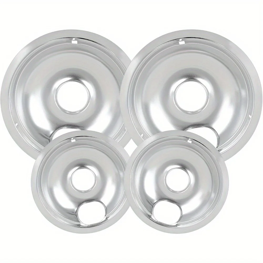 4pcs W10196405 W10196406 Stove Burner Drip Pans for Electric Stove Top-Compatible with Whirlpool Electric Range 2x6