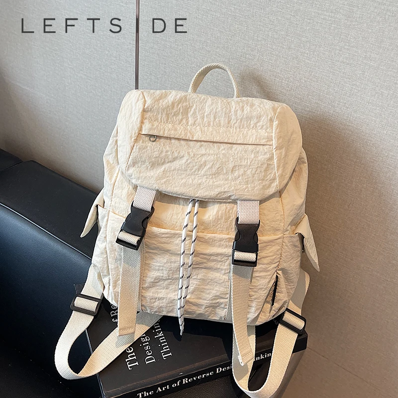 

LEFTSIDE Women's Soft Cloth Backpacks 2025 New Travel Casual Style Backpack Girls School Bag Simple Solid Color Back Packs