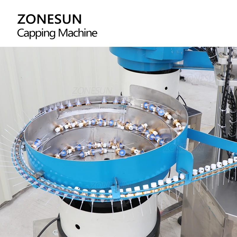 ZONESUN ZS-AFC8 Automatic 4-in-1 Round Bottle Filling Capping Machine Rotary Perfume Sprayer Head Pressing Crimping Equipment