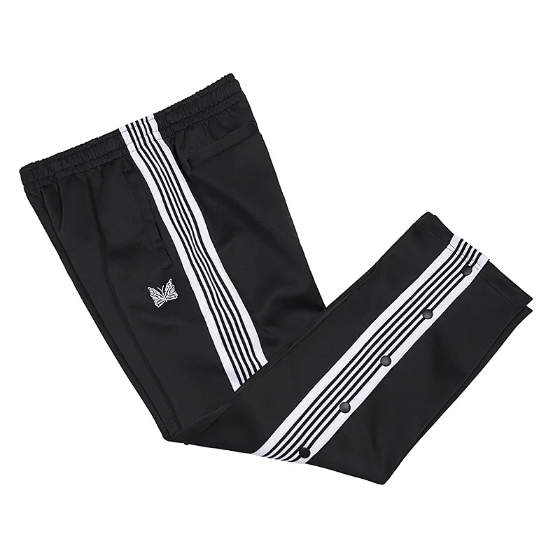 Black Metal Button Casual Pants Men Woman Side Edge Stripe Weaving Embroidery Wide Legs Straight Cylinder Trousers