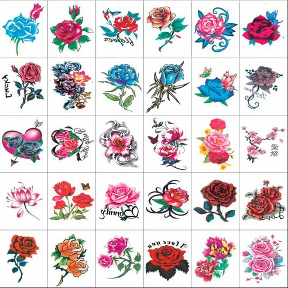 5/10/20/30/50 pcs Rose/ Butterfly Pattern Temporary Tattoo Stickers 3D Texture Waterproof Butterfly Tattoo Stickers Colorful