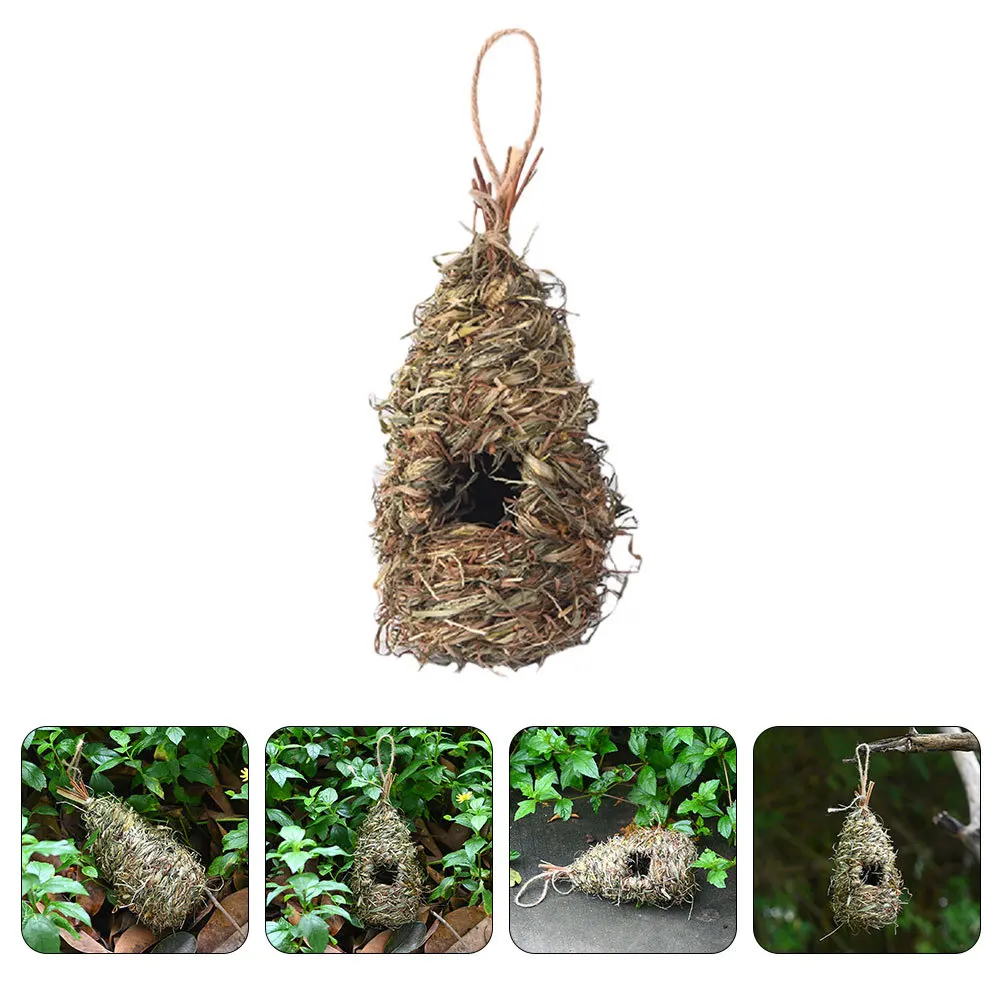 

Straw Bird House Decor Handcrafted Woven Bird Nest for Garden Door Window Sill Ornament Weatherproof Breeding Habitat