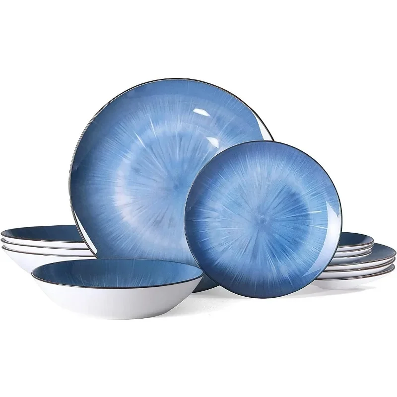 

12 Piece Round Kitchen Dinnerware Set Plates and Bowls sets Dishes Dinner Salad Dessert Plates Cereal Bowls Set Dish Set