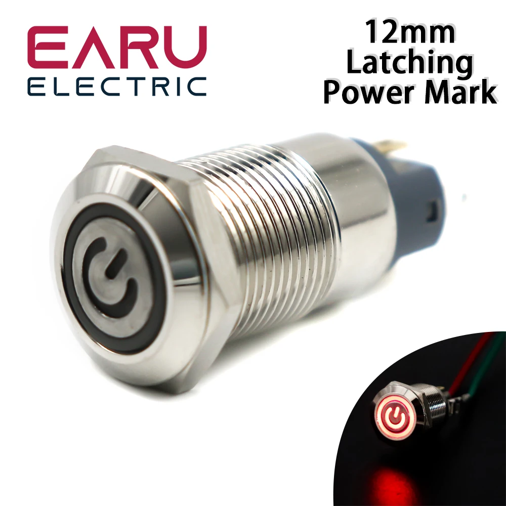 1pc Car Computer 12mm Latching Angel Eye Aluminum Metal LED Power NO Push Button Switch Self-locking Metal Switch Normally Open