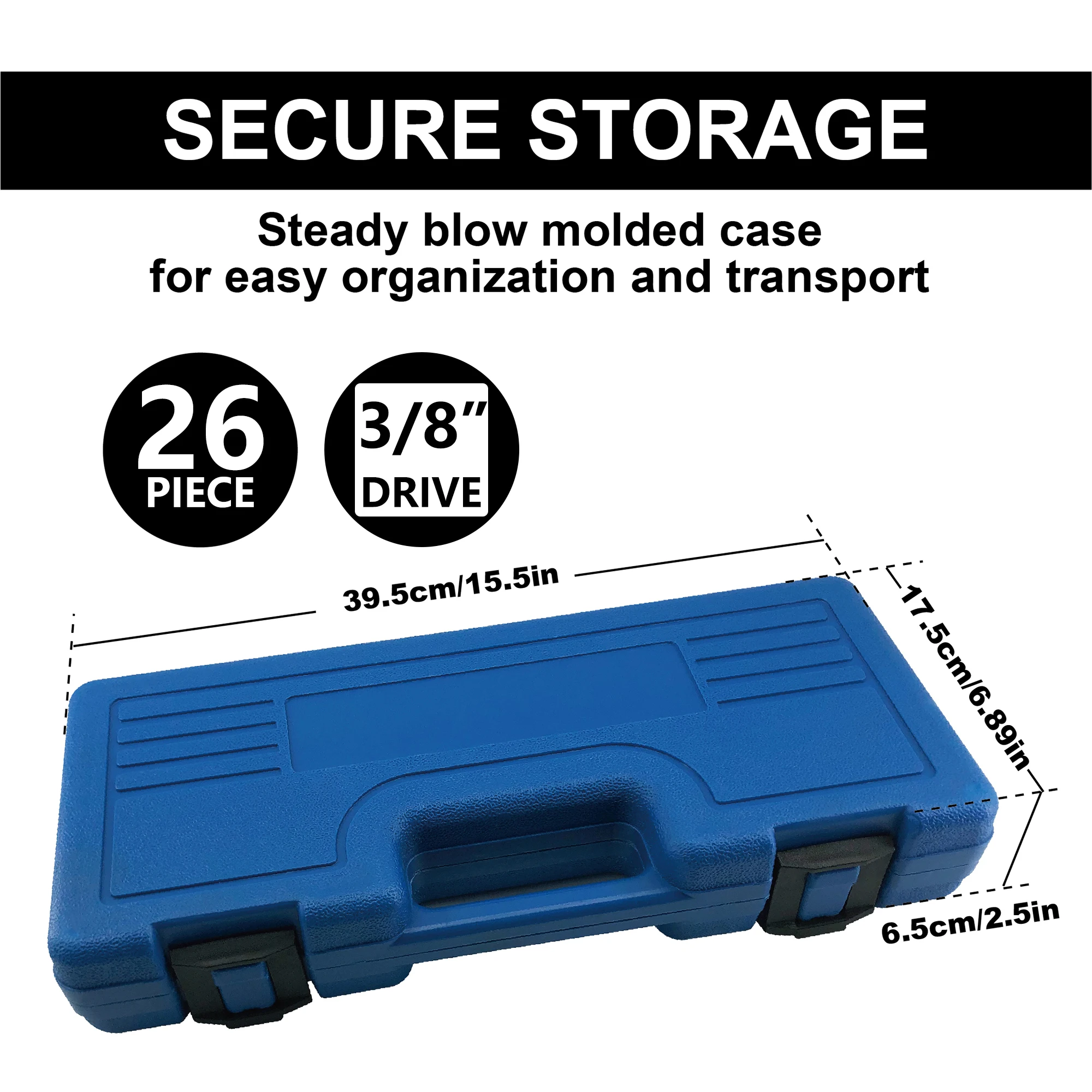 26 Buah Set Soket Impact 3/8 "Soket Dalam & Standar, Metrik 7Mm To19mm, 6 Titik, Perkakas Tangan Multi Fungsi Baja Cr-V