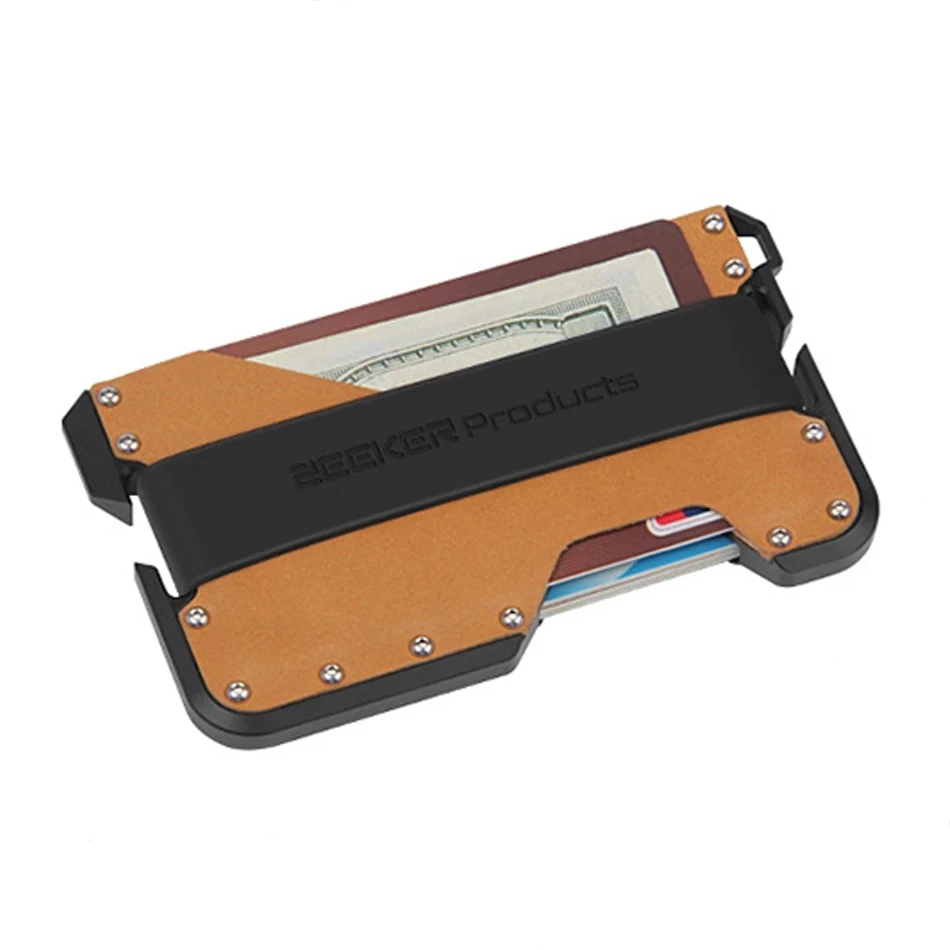 ZEEKER New Design Aluminum Metal RFID Blocking Credit Card Holder Genuine Leather Minimalist Card Wallet For Men