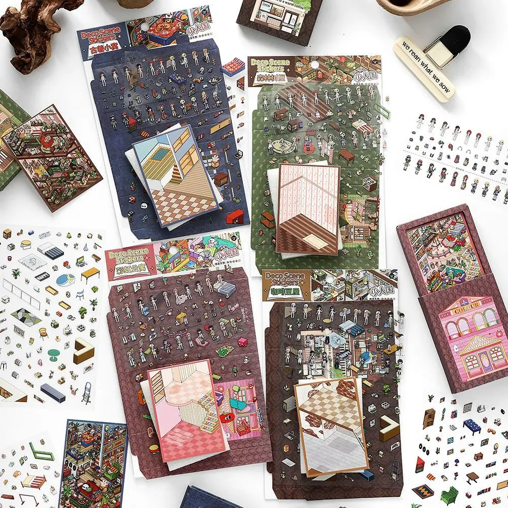 1 Set 3D DIY House Landscape Stickers Miniature Cabin Scene Visual Stacking Pasting Stickers Birthday Christmas Gift For Kids