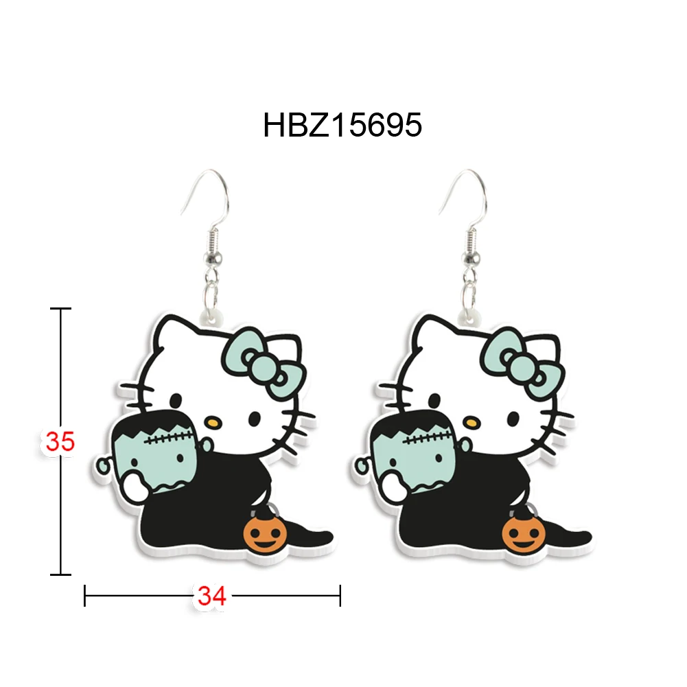 Boucles d'oreilles Hello Kitty Sanurgente pour enfants, thème d'Halloween drôle, boucles d'oreilles pendantes mignonnes, accessoires de bijoux pour filles, cadeau de fête pour enfants