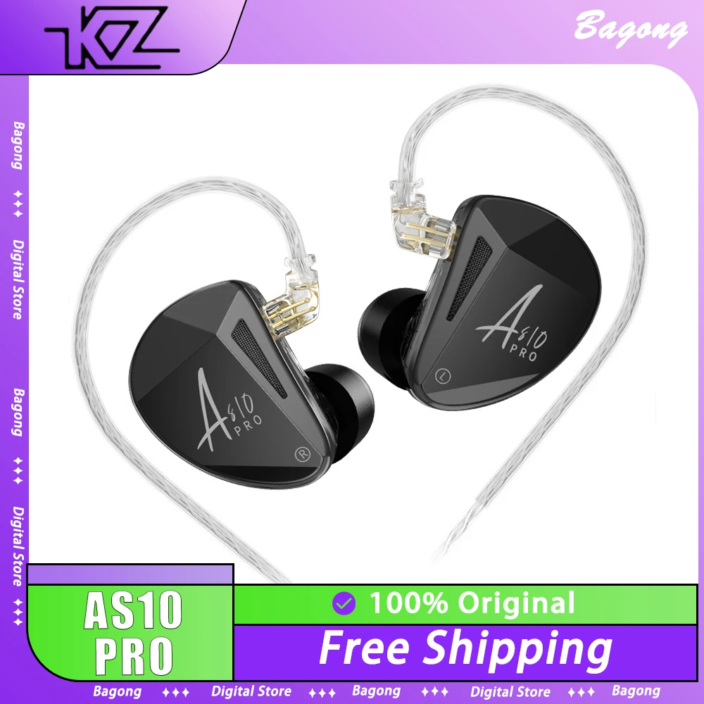 KZ AS10 PRO Wired Earphone HIFI In-ear Professional Music Earphone Wire Upgrading Ergonomic For Music Lover PC Gamer Accessroies