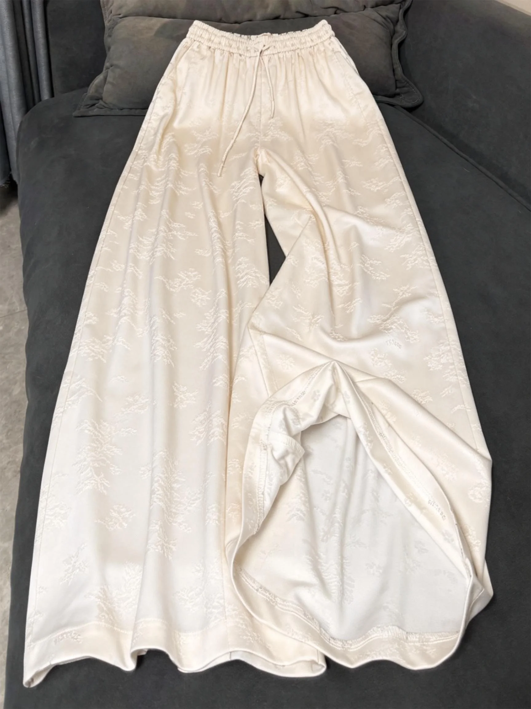 

Summer Thin Wide Leg Pants Women's Casual Silk Satin Sleepwear Outdoor Wearable High Waist Straight Cut Trousers Korean Style