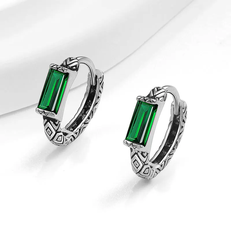 Meteor Crater Crystal Green Earrings Trendy Temperament Ear Jewelry For Women Unique Charm thai silver Ear Buckle KOFSAC